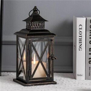 Large Black Metal Candle Lantern Indoor Outdoor Hanging Vintage Decor